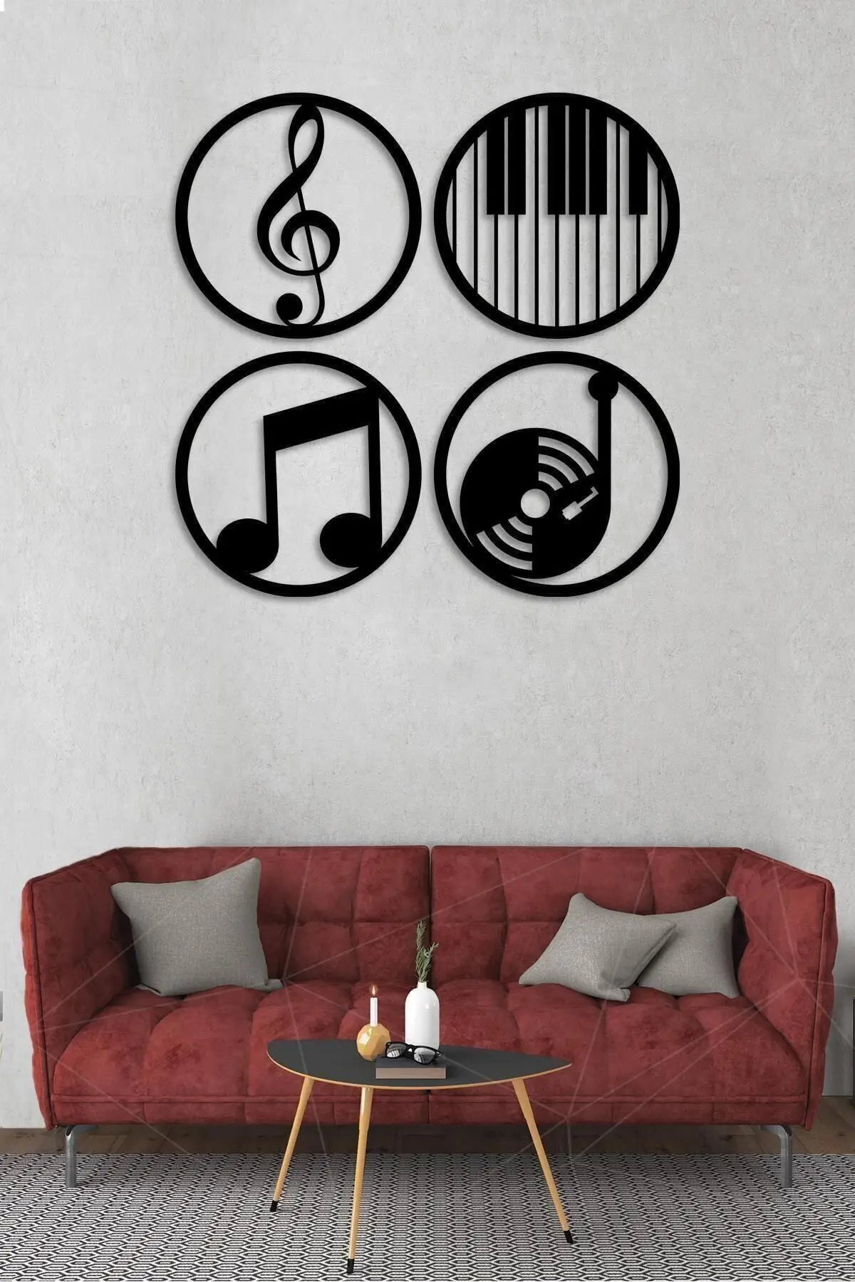 

4 Set music musical note wall decor decoration laser cut mdf wood decorative painting plant black modern home art Classic