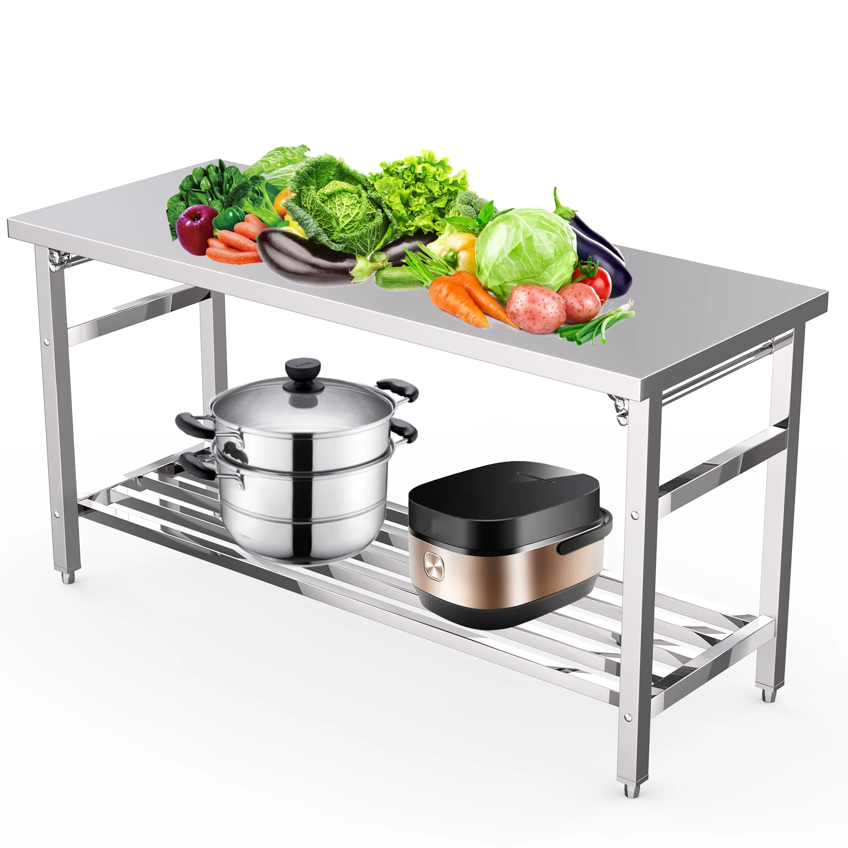 60 x 24 Inch Stainless Steel Prep Table, Commercial Worktables & Workstations with Adjustable Undershelf, Folding Kitchen