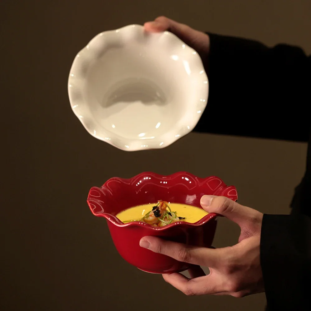 floral-edge-porcelain-bowl-korean-style-ins-solid-color-glossy-ceramic-dinnerware-fruit-yogurt-salad-milk-oats-breakfast-bowls