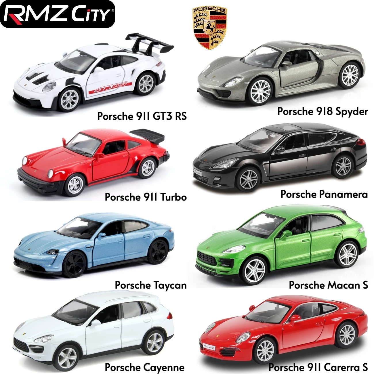 1/36 Porsche 911 GT3 918 Spyder Taycan Toy Car Racing Model RMZ CiTY Diecast Metal Miniature Collection Gift For Boys Children