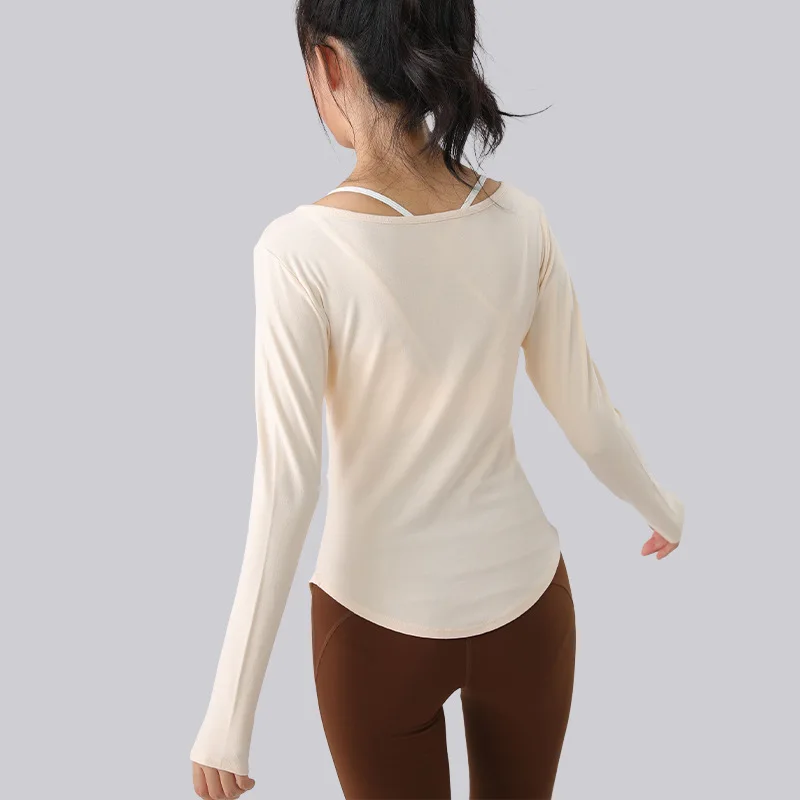 جديد اليوغا الإناث نحيل التخسيس بيلاتيس كم طويل المهنية اللياقة البدنية قميص مزاجه تشغيل الأعلى #4