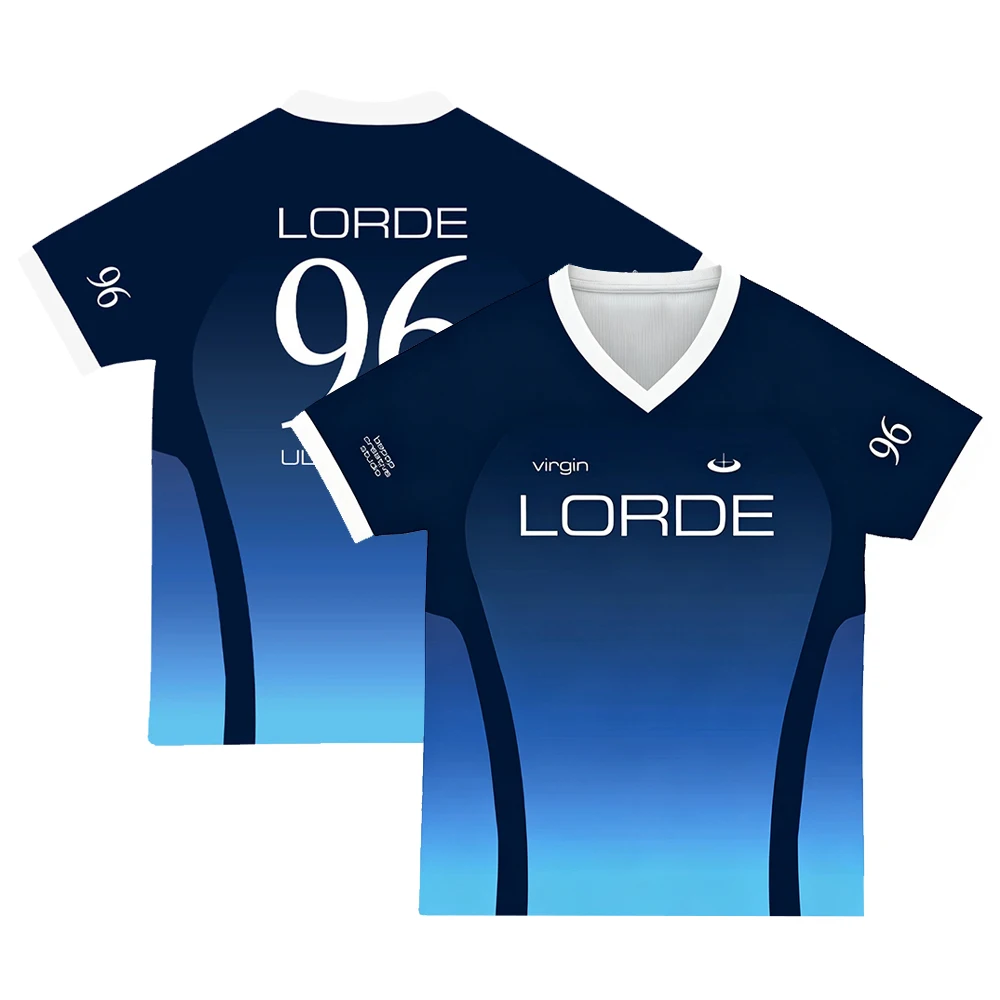 3D Printed Women's Gradient Lorde 96 Double-sided Mesh V-neck Jersey, Y2K Independent Pop Concert Jersey, Loose Sports T-shirt