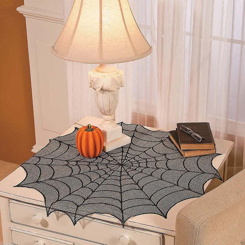 Halloween Spider Web Table Cloth Decor Black Spider Web Lace Tablecloth Curtain For Halloween Party Home Decoration Horror Prop