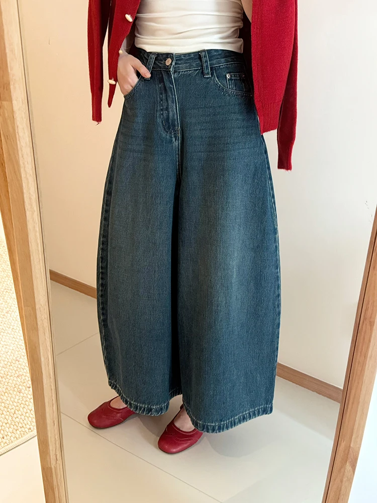 

Basic Casual Balloon Jeans Loose Wide Leg Pants Harlan Style Spring New Korean Version Slimming Denim Jeans for Women