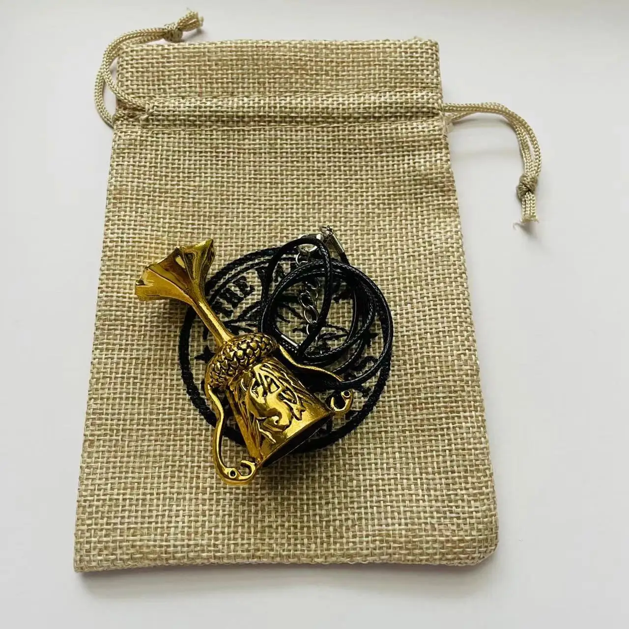 

Golden Cup Goblet Pendant PU Necklace Goblins Bank Sack 2Pcs Set Halloween Cosplay Accessories Carnival Gift