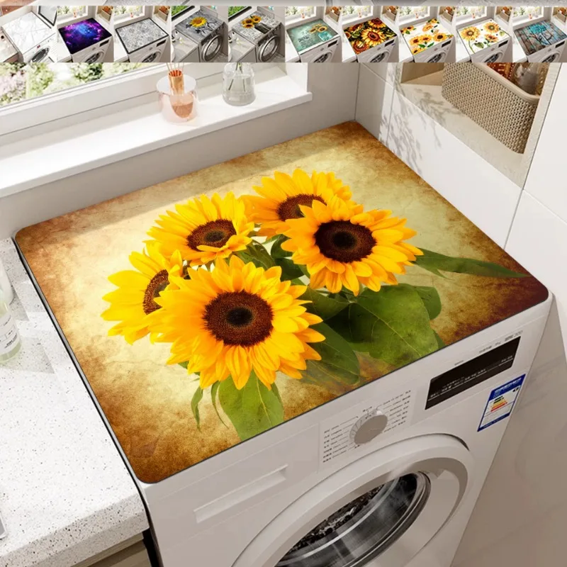 Print Washing Machine Cover Diatom Mud  Absorbent Coffee Machine Pad Colorful Non-Slip Kitchen Table Drain Pad Kitchen Apply