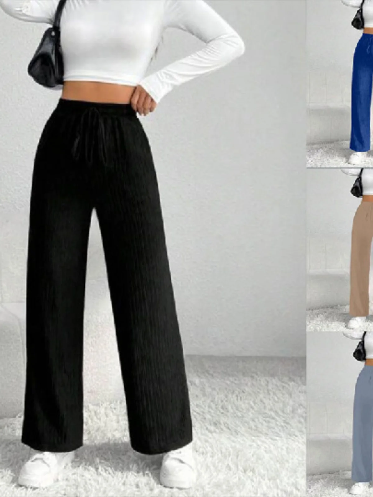 

Брюки с высокой талией и широкими штанинами прямого кроя для женщин, повседневные, стройнящие, осенне-зимние, модные, больших размеров, свободного кроя, трендовые