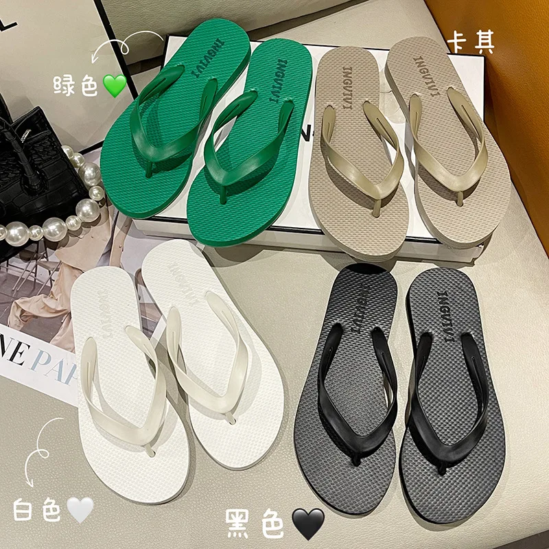 Female Shoes Slippers Casual Rubber Flip Flops Beige Heeled Sandals Low Summer Clogs Woman Slides 2024 Luxury Hawaiian Black Fla