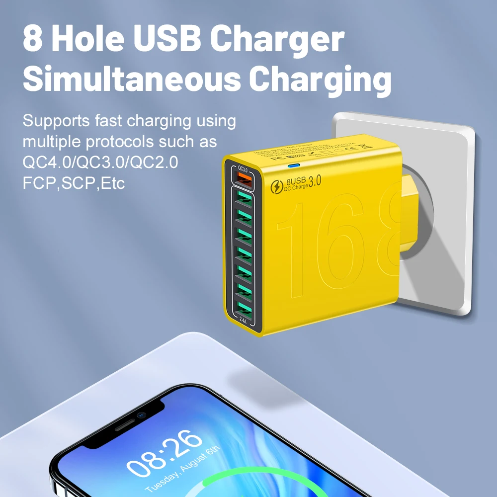 USB Charger 30W Multiple 8 Ports Fast Quick High Speed Charging Mobile Cell Phone Wall Adapter for Huawei 60 Xiaomi 14 Samsung