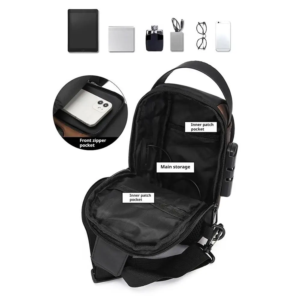 Robuste Oxford-Stoff Herren-Umhängetasche - Stilvolle Motorrad-Brusttasche mit Handyfach und Reißverschluss für den täglichen Pendelverkehr – Detail 13