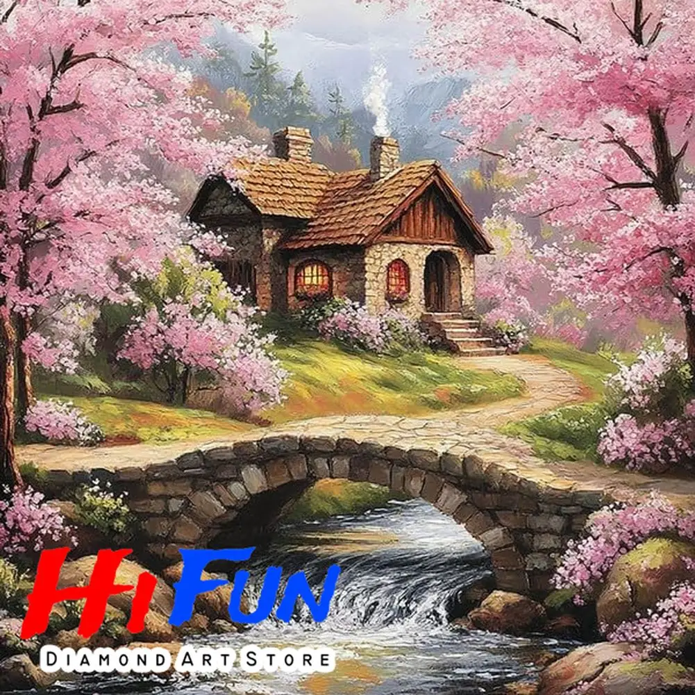 

DIY 5d Diamond Painting Spring Country House Floral Landscape Embroidery Cross Stitch Mosaic Gift for Cozy Home or Nature Lover