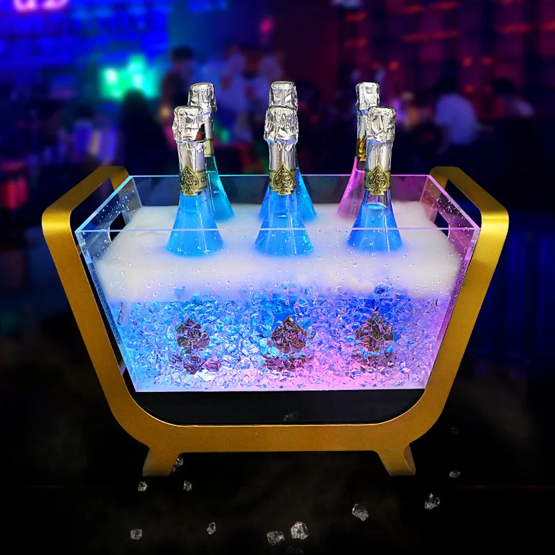 

Bar Nightclub KTV Champagne Boat Ice Bucket Ice Bucket Color Light Acrylic Iron Frame Boat Creative LED Luminous Ice Bucket