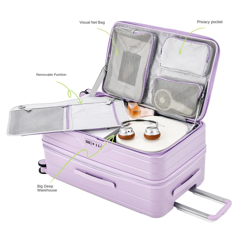 الجانب فتح غطاء سعة كبيرة حقيبة سفر خفيفة الوزن نقية PC توسيع حقيبة تروللي بعجلات 24/26/28/30 بوصة الأمتعة جودة عالية #5