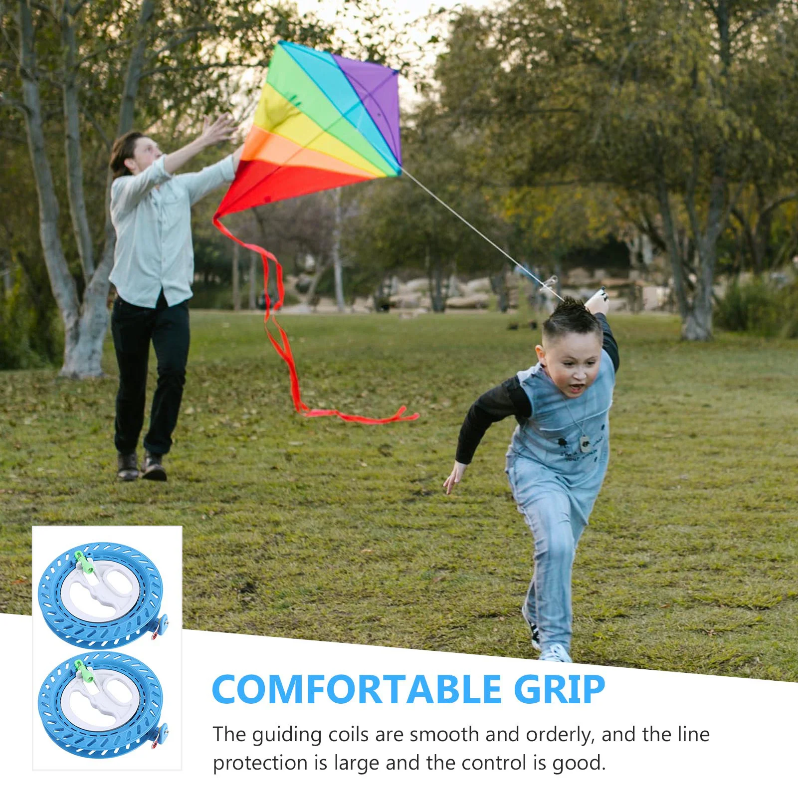Carrete de mano para cometa, enrollador de línea bloqueable, plástico ABS, duradero, accesorios de cable para cometa al aire libre, 18cm, colores rojo y azul, 2 uds.