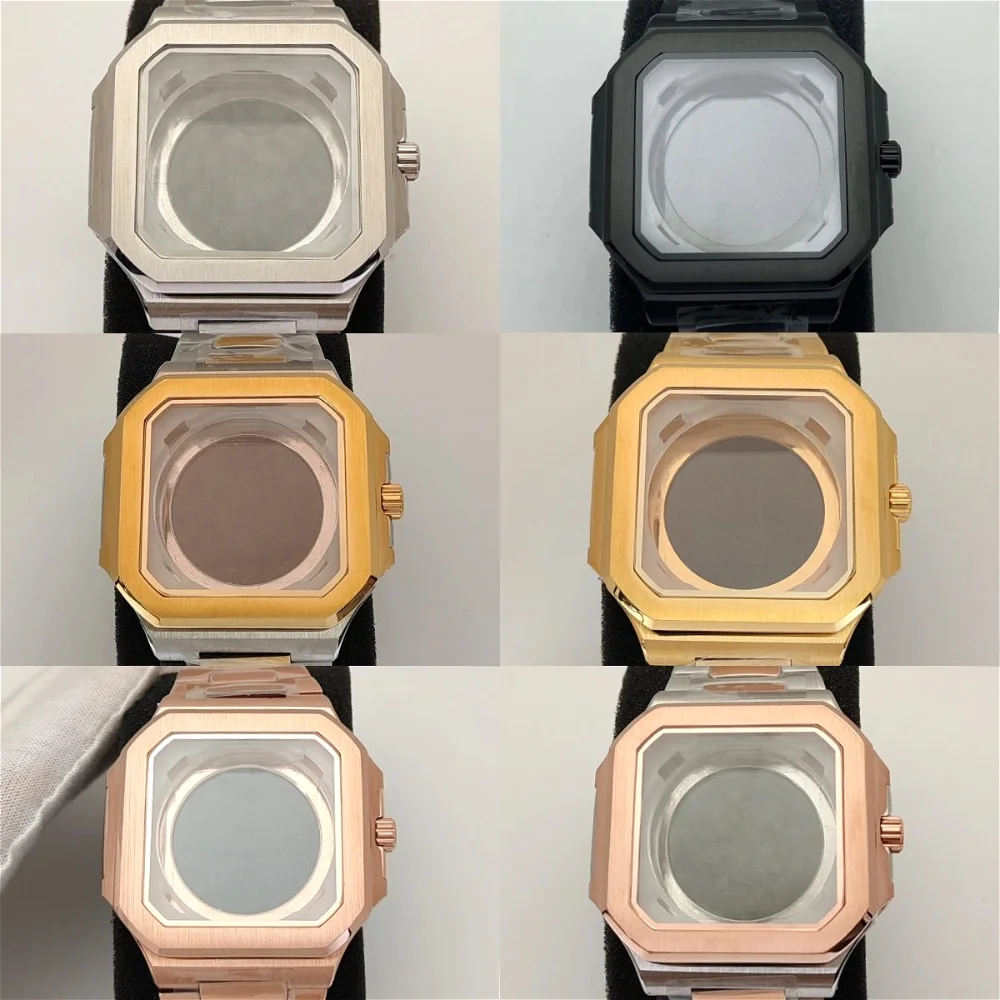 

42mm Octangle Square Watch Case Strap for NH35/36 Automatic Movement Sapphire Crystal Mod Parts Silver/Gold/Rose Watches Case