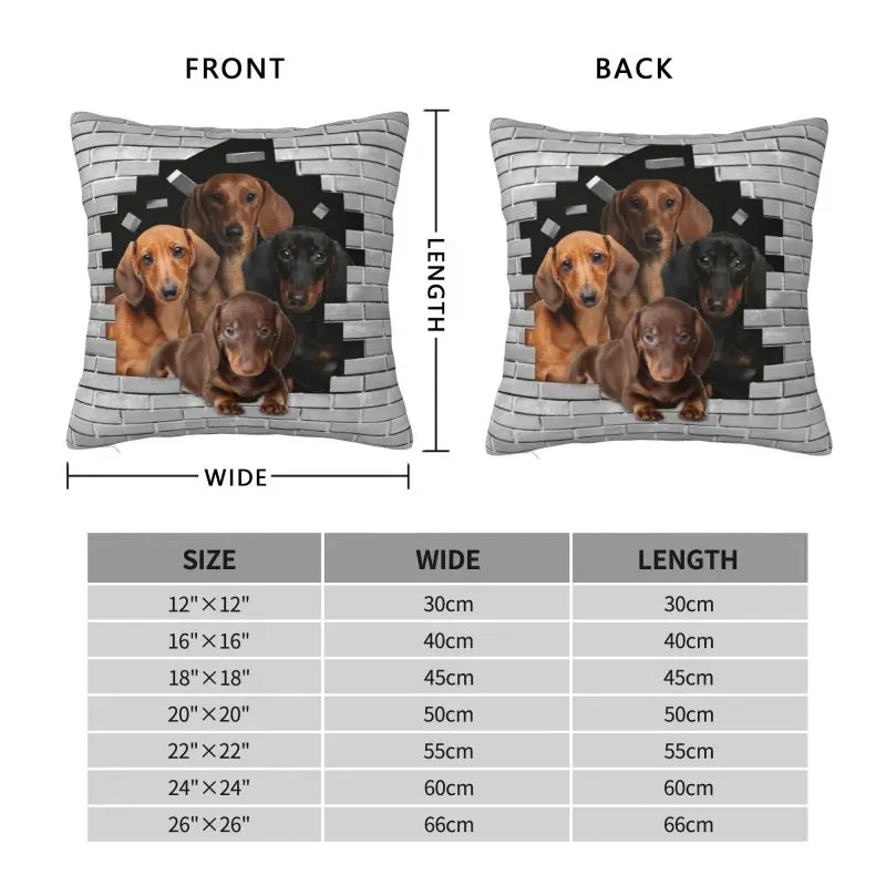 Dachshund Dog In Cement Brick Pillow Case 40x40cm for Sofa Badger Wiener Sausage Modern Cushion Cover Velvet Pillowcase