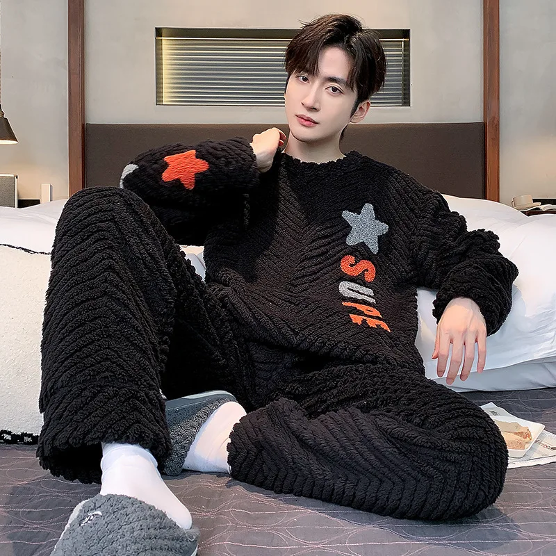 Hogere kwaliteit verdikt warm flanel Grote maten herenpyjama Winternachtkleding Loungewear Mode Gestreepte nachtkleding Homewear