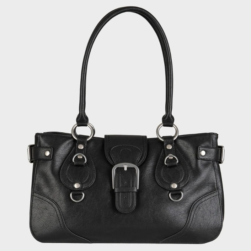 

Korean Popular Bags for Women New Matte PU Leather Metal Buckle Moto Chic Y2k Handbag Grunge Punk Gothic Streetwear Shoulder Bag