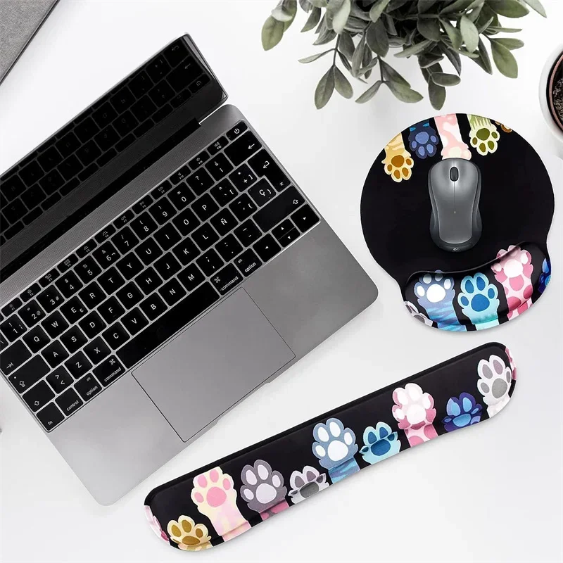 Mousepad Cat Claw Wrist Pad Mouse Anti-Slip Wrist Pat Wrist Mat Hand Support Memory Cotton Keyboard Three-piece Set Cute Pad