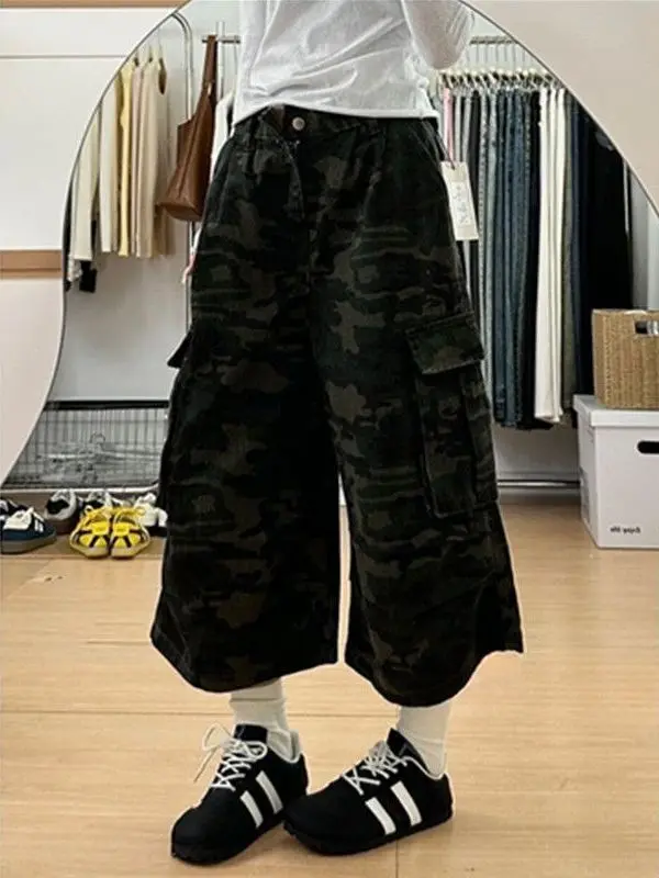 

Мужские джинсы больших размеров в американском ретро-стиле, камуфляжные, широкие, летние, рабочие брюки, молодежные модные джинсы