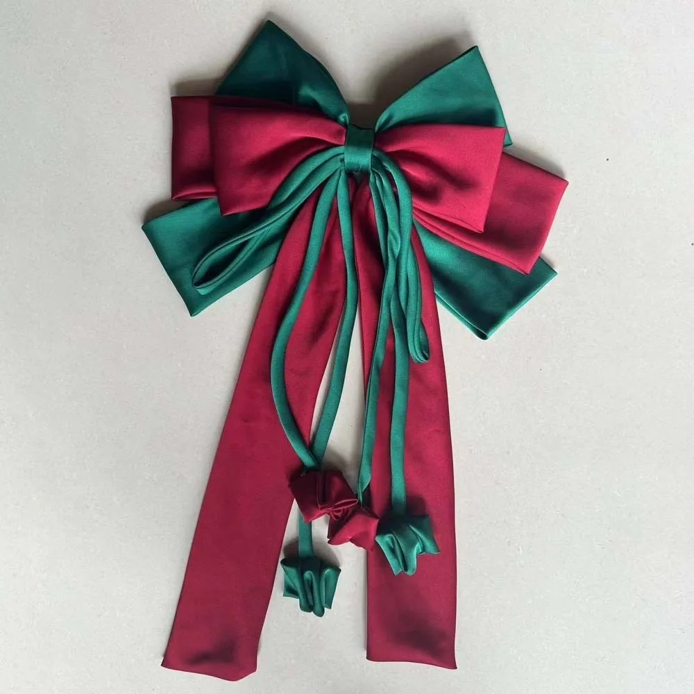 

Soft Alloy Oversized Bow Hair Clip Sweet Contrast Color Satin Ribbon Headdress Barrette 4-layer Christmas Hair Accessory Women