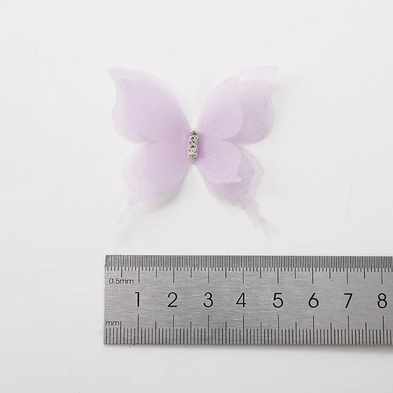 10 pçs cor gradiente organza tecido borboleta apliques 3d 5cm chiffon borboleta sonhador translúcido diy costura artesanato decoração