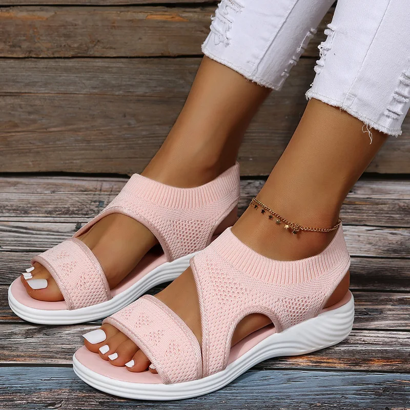 Elastic Knitting Casual Sandals Shoes Woman Summer 2023 Plus Size 43 Wedges Platform Sandals Beach Sports Sandalias Mujer