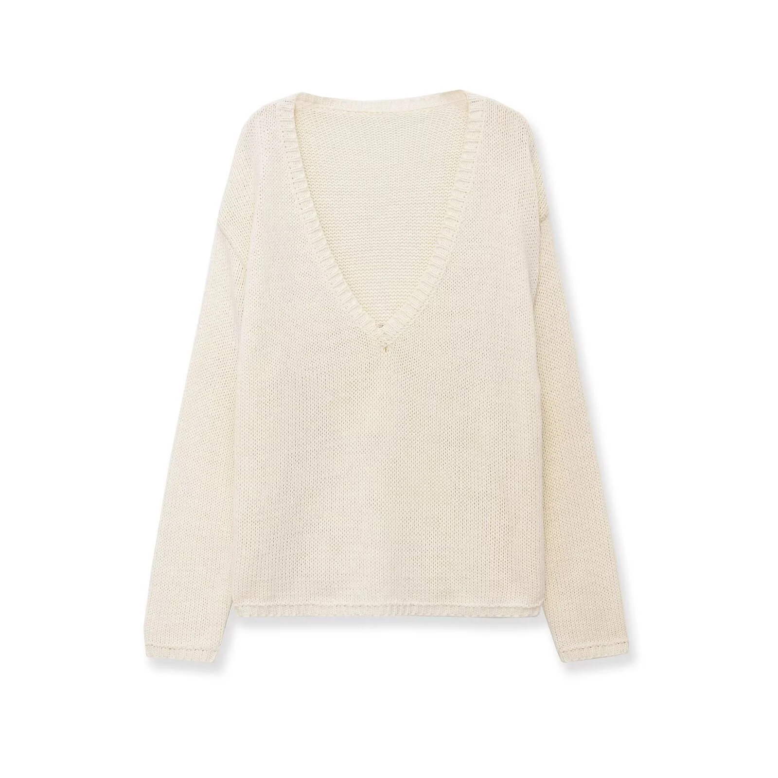 

2026 summer new women's clothing style loose and simple long sleeved V-neck solid color casual knit sweater