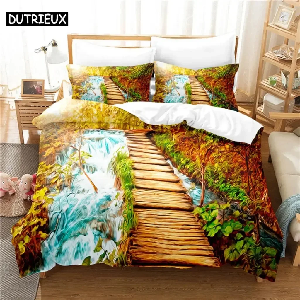 Small Bridge Water 3D Bedding Set Duvet Cover Pillowcases Single Twin Full Queen King Size Home Decor Quilt Pillowcase Boys Gift