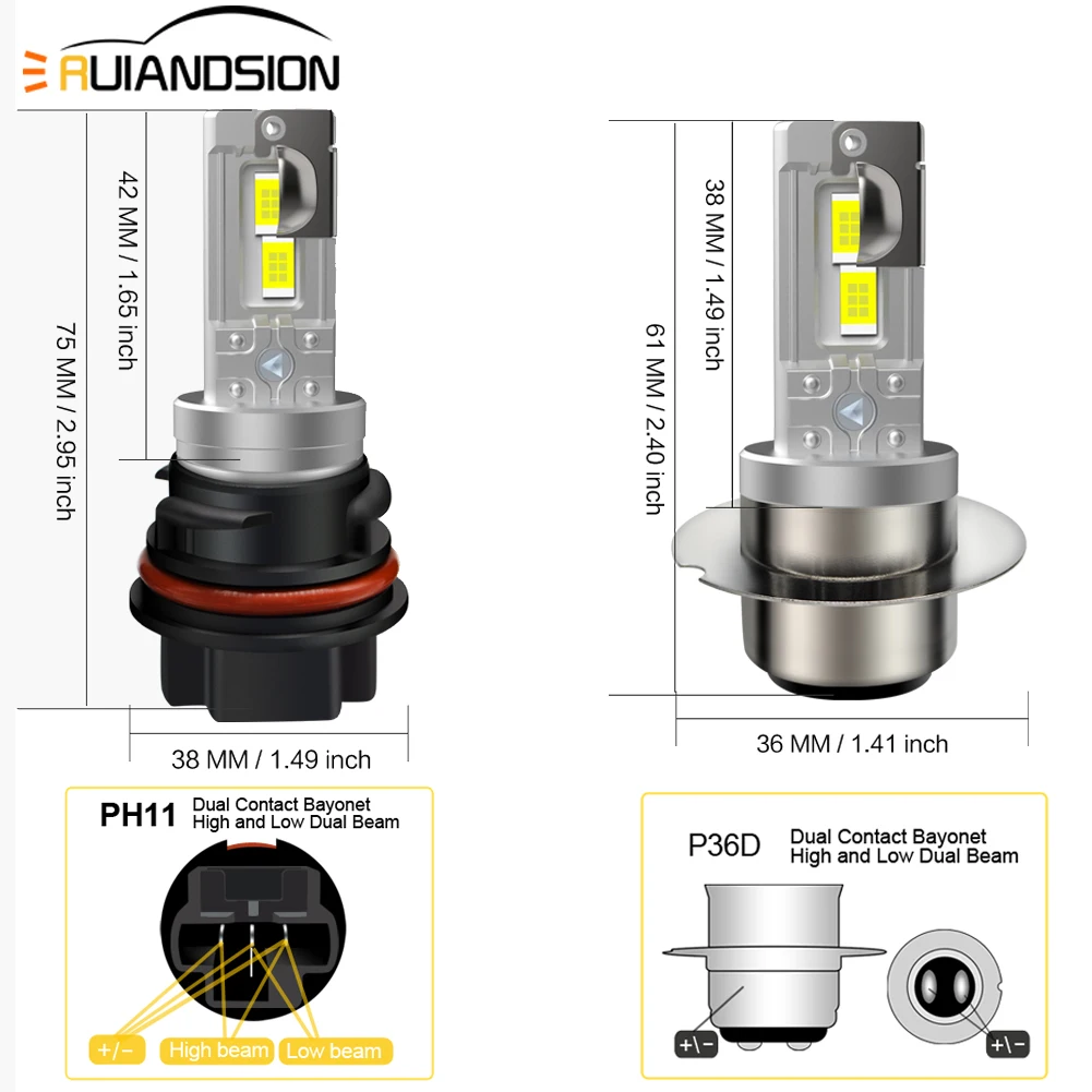 

P36D PH11 LED For Honda 6000K LED Bulb Motorcycle Headlight Motorbike Head Lamp 3570Chips 4SMD Fit ATV Moto 12-18V Non-Polarity