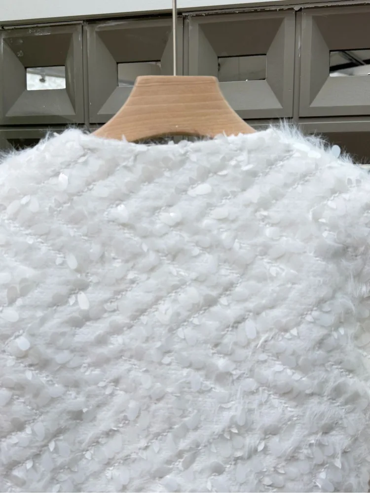 DFDG2025 Cappotto di paillettes di piume di lusso di design da donna primavera autunno Cappotto girocollo patchwork ricamato jacquard corto moda