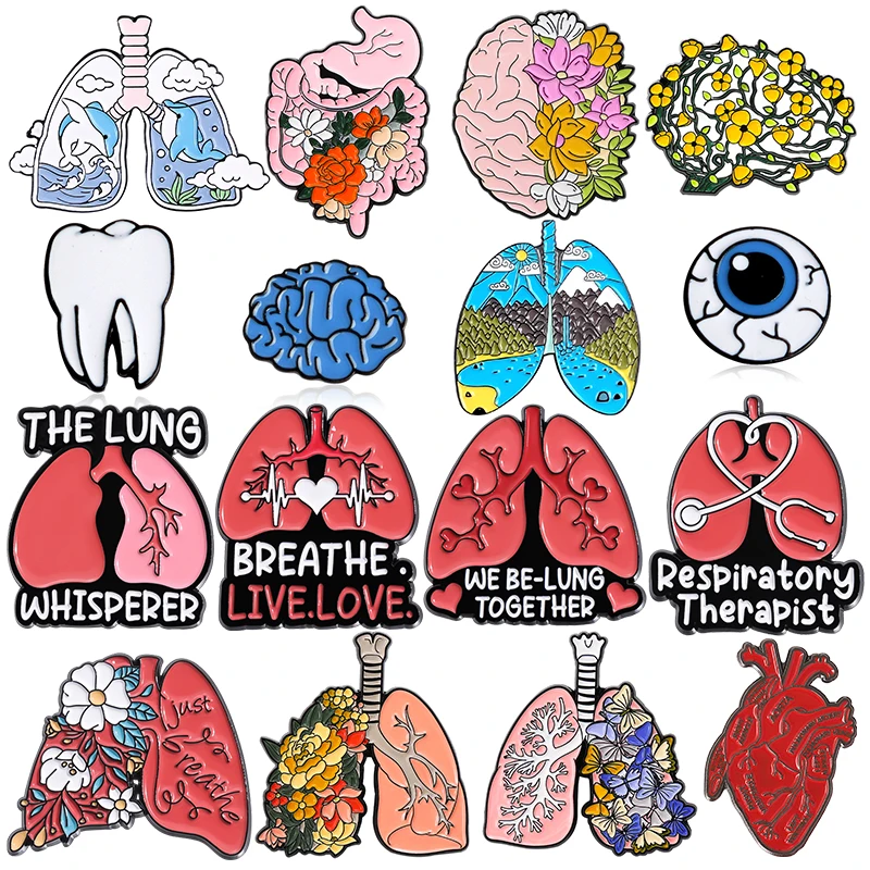 We BE-Lung Together Enamel Pins Just Breathe Therapist Brooches Organ Lapel Badges Medical Doctor Jewelry Accessories