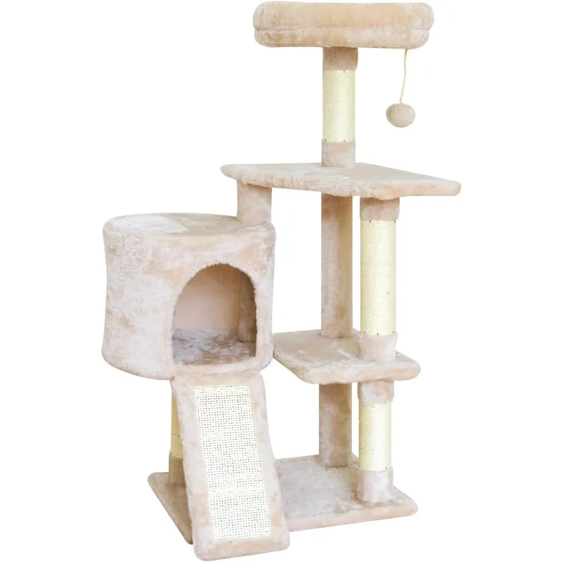 11Beige Cat Tree Cat Tower for Indoor Cats,Cat Condo with Scratching Post,Cat Tree for Large Medium Small Cat with Dangling Ball