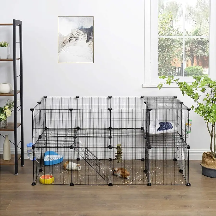 

Pet Playpen, Small Animal Playpen, Rabbit Guinea Pig Cage, Zip Ties Included, Metal Wire Apartment-Style Two-Story Pet Premium