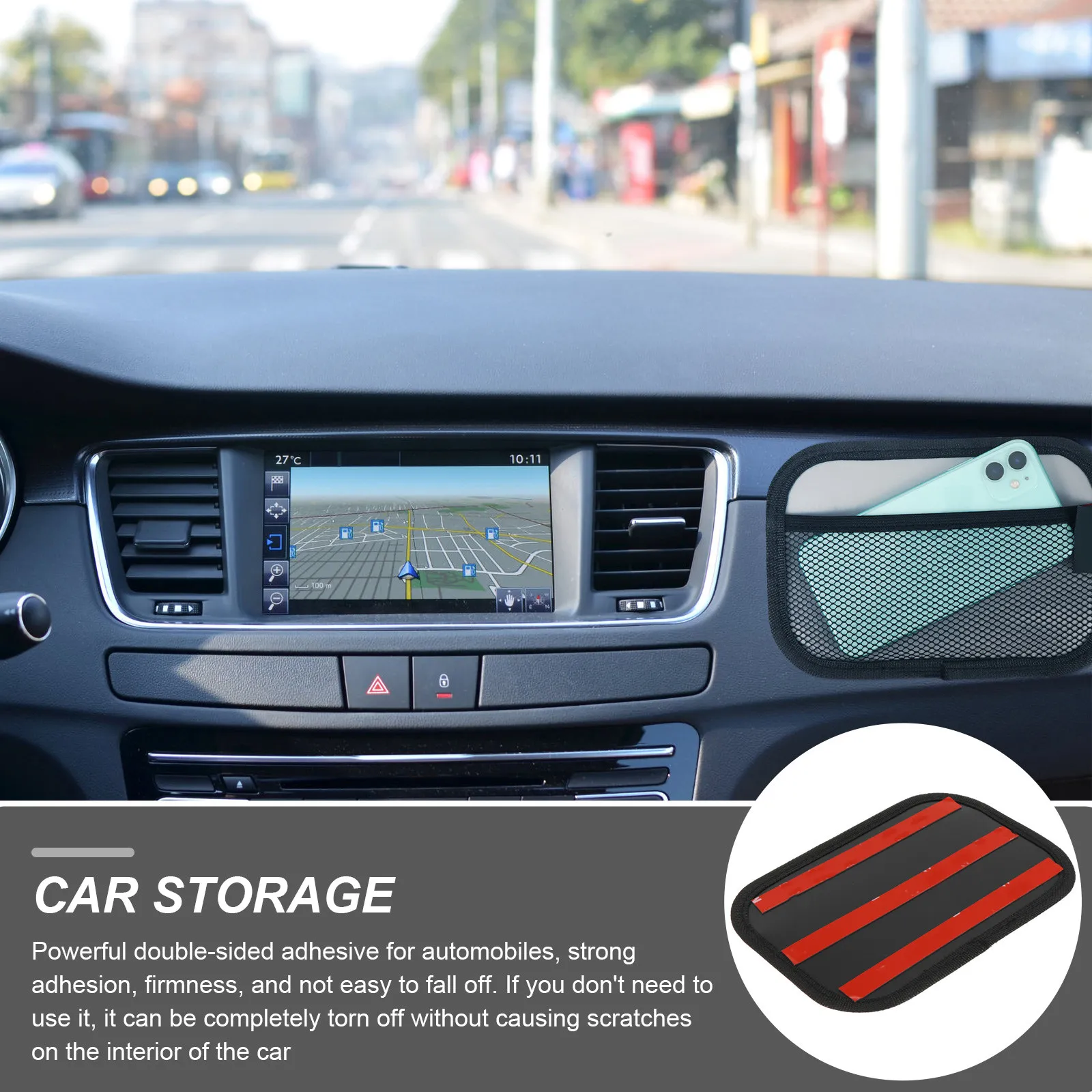 2Pcs Car Sticky Storage Organizer Environmental Oxford Cloth Seat Sundries Storage Bag Car Mobile Phone Holder