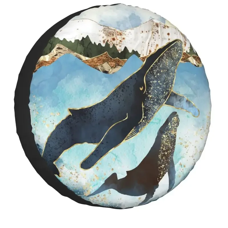 Abstract Moon Mountain Whales Spare Wheel Tire Cover for Mitsubishi Pajero Camping Adventure Jeep RV SUV 4WD 4x4 14