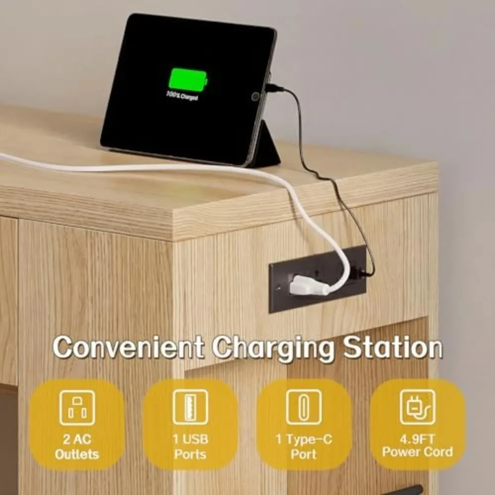 Entryway Table with 3 Drawers & Charging Station, 63" Console Table | with LED Lights, Side storage Shelves, Vintage image 5