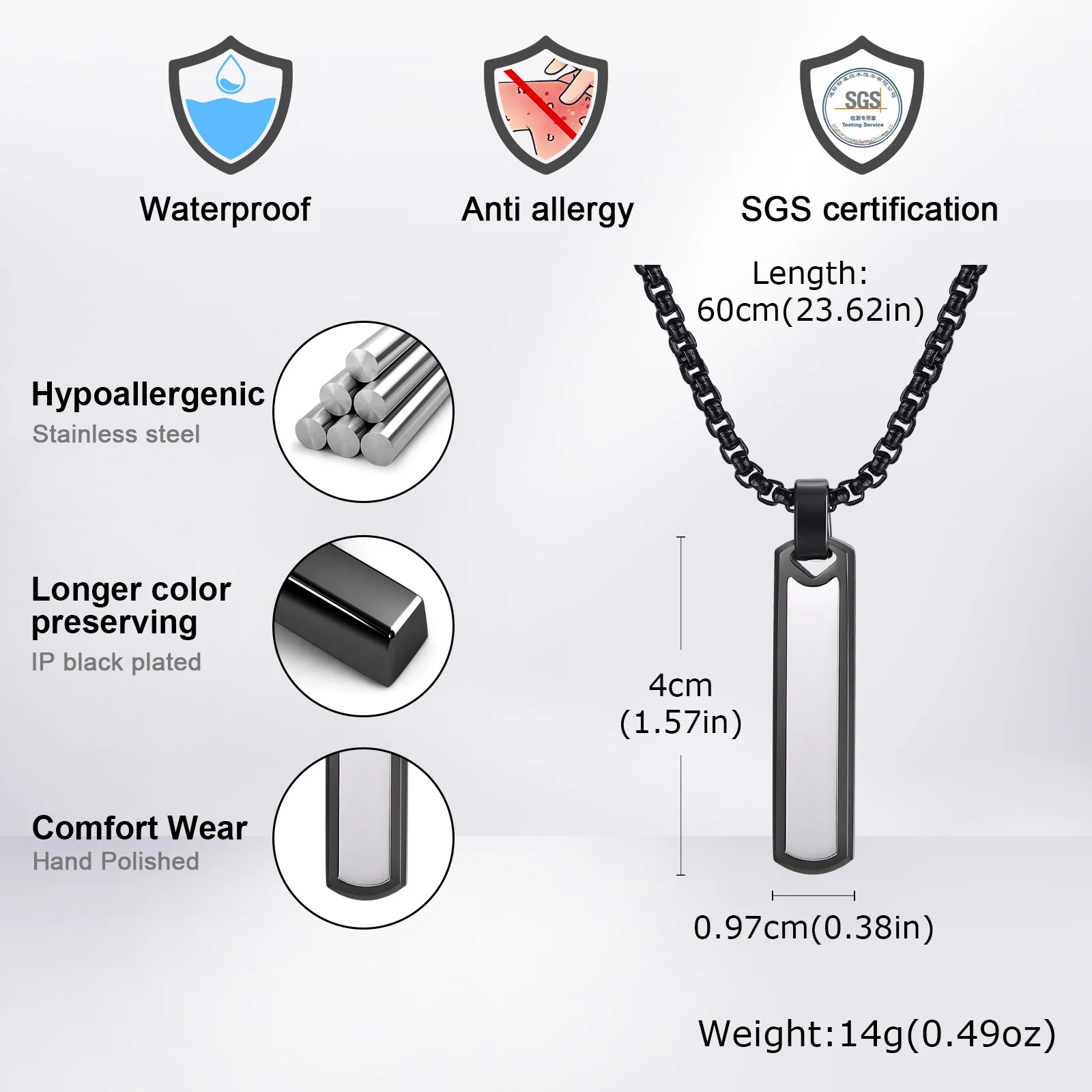 Vertical Pendant Necklace for Men Boys,Stainless Steel Geometric Long Pendant Necklaces,Father Dad Jewelry Gifts
