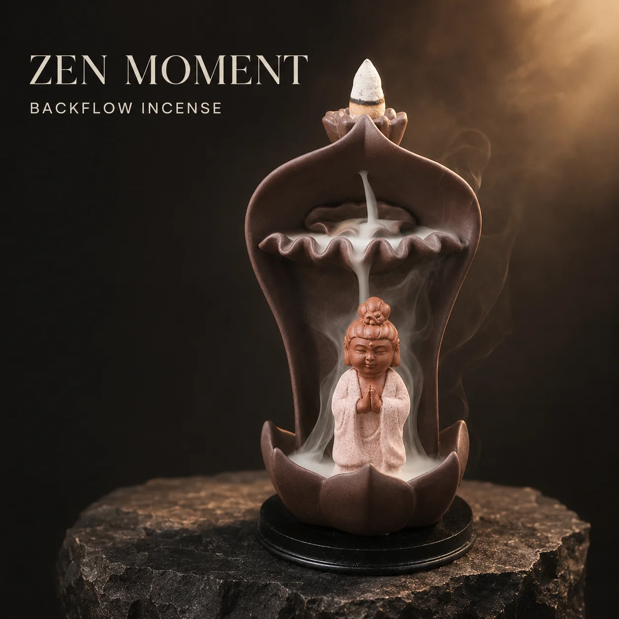 Purple Clay Backflow Incense Burner with Lotus Three Saints - Exquisite Handmade Zen Home Decor Aromatherapy Meditation Gift