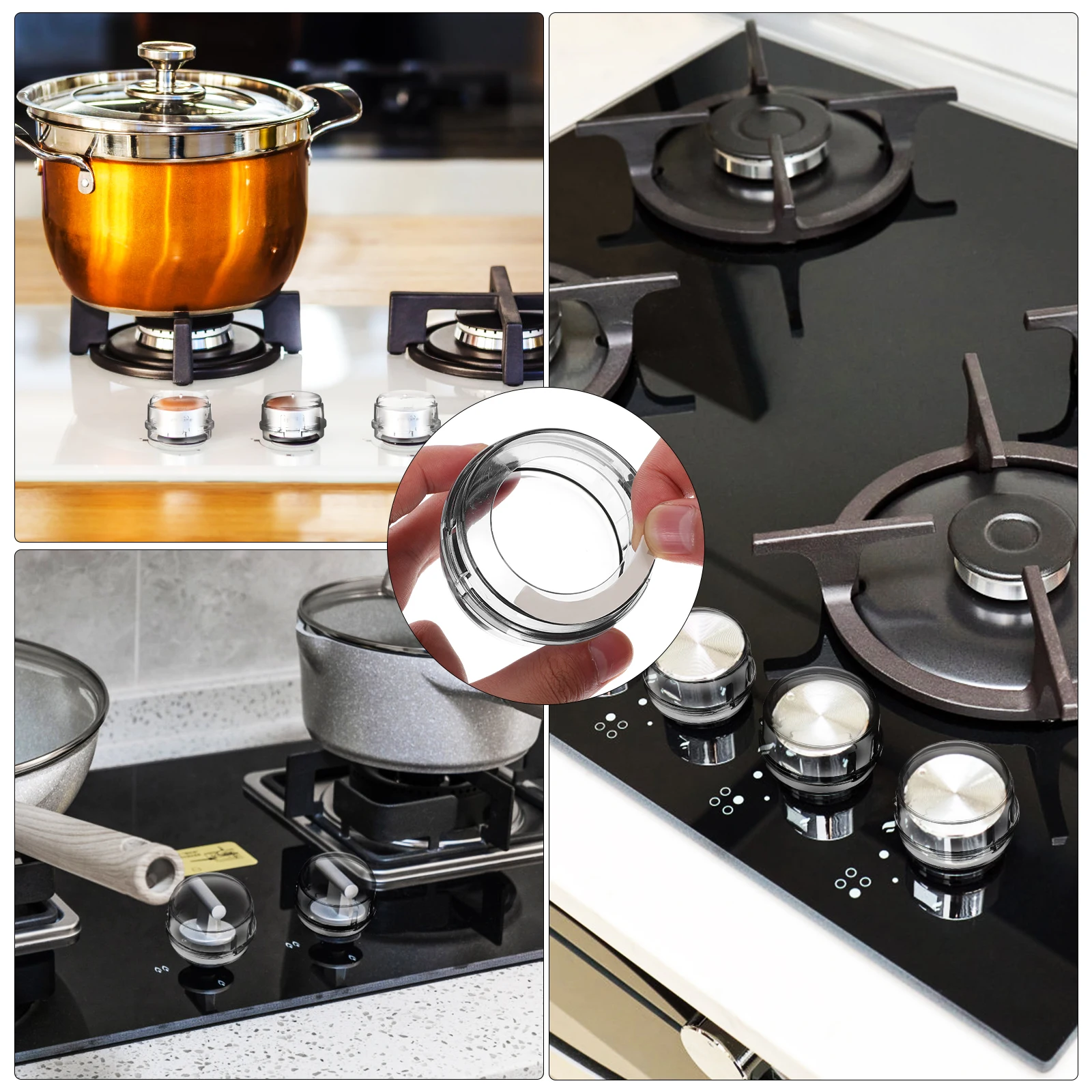 

8 Pcs Stove Knob Covers Large Gas Stove Button Covers Hole Transparent Black Child Safety Protective Guard Multiple Switch Types
