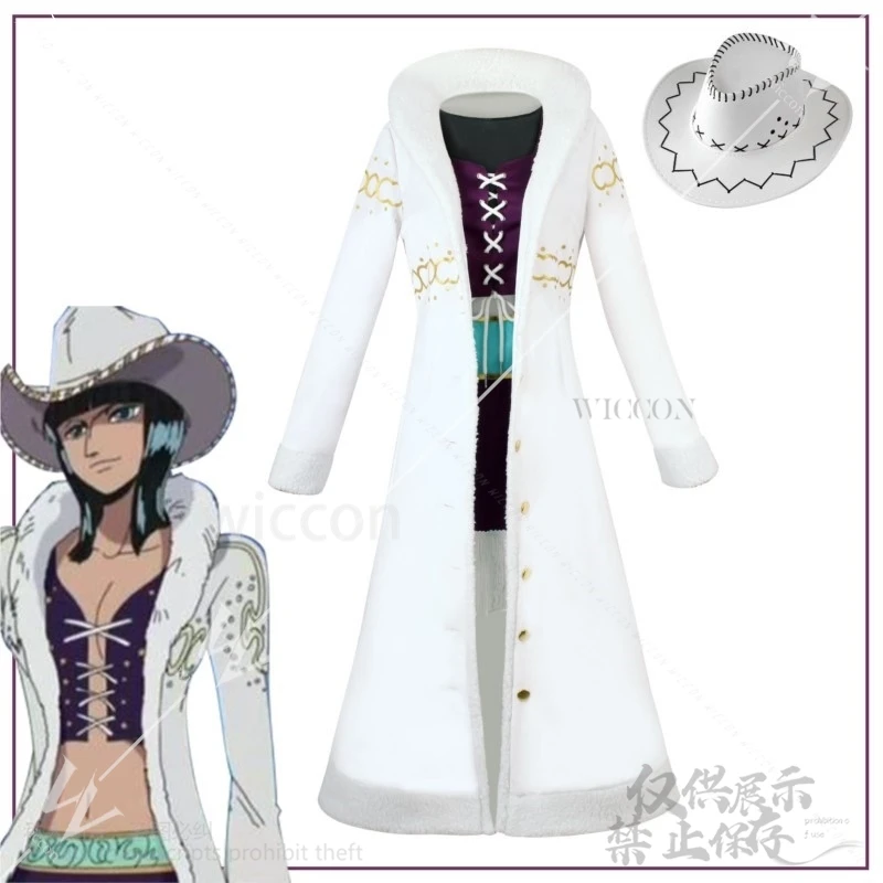 Anime Nico Robin Cosplay Sexy Costume Wig Dress Lolita Coat White Cape Windbreaker Hat Woman Halloween Christmas Suit Customized