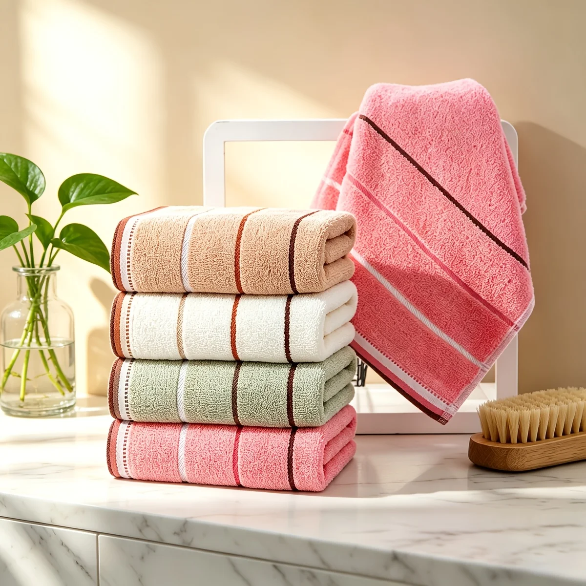 Ultra Soft Striped Towel Set Comfortable Facial Wash Cloth Portable Hand Towel For Travel Gym Yoga Couple Daily Use