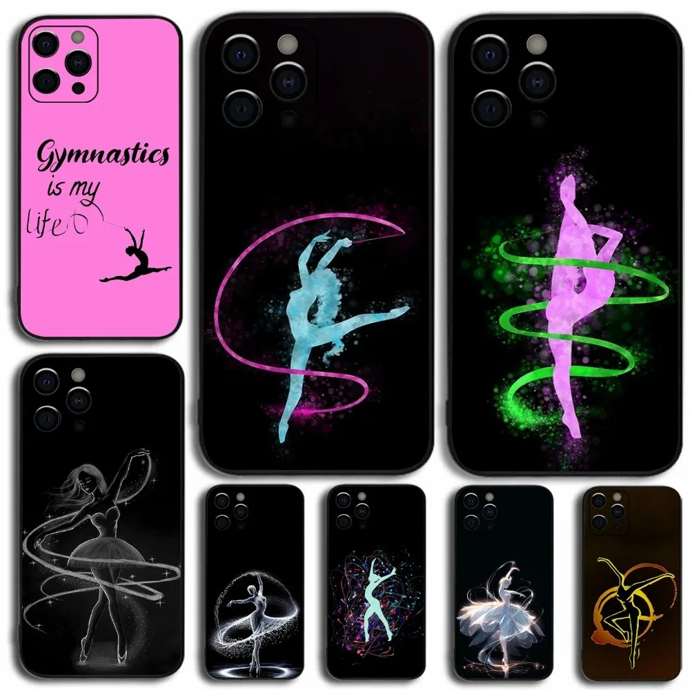 Ribbon Gymnastics Movement Phone Case For Apple iPhone 15,14,13,12,11,Pro,X,XS,Max,XR,Plus,Mini Soft Black Cover