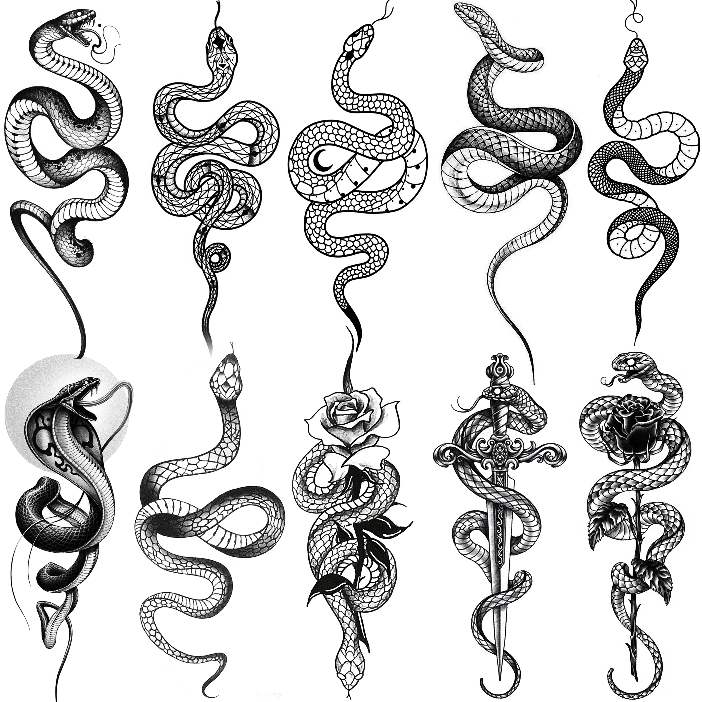 

1 лист, временные татуировки в виде змеи для женщин, мужчин, взрослых, поддельные черные переносные татуировки с переносом воды, наклейки на руку, ногу, тело