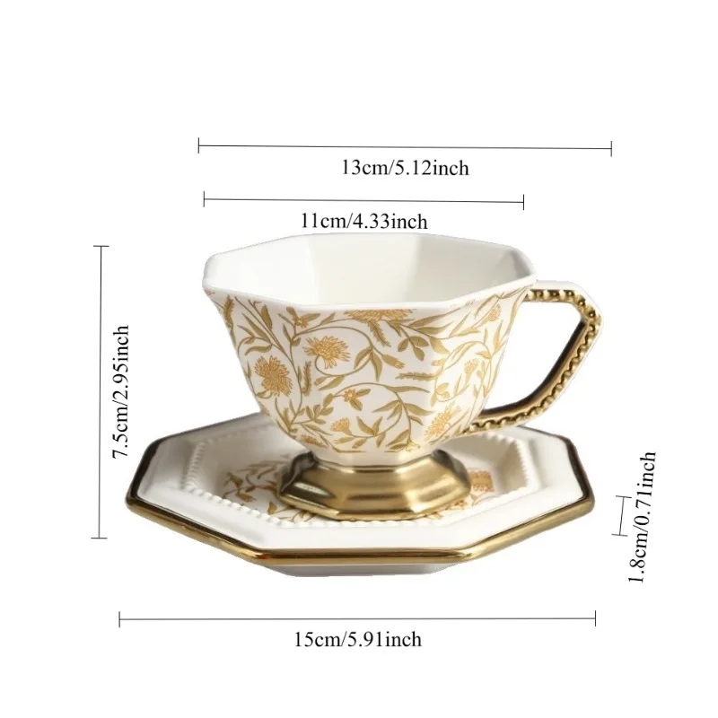 Taza de Café/Olla Octogonal Dorada con Diseño de Mandala Vintage, Exquisita, Elegante, Hecha a Mano, de Cerámica Chapada en Oro
