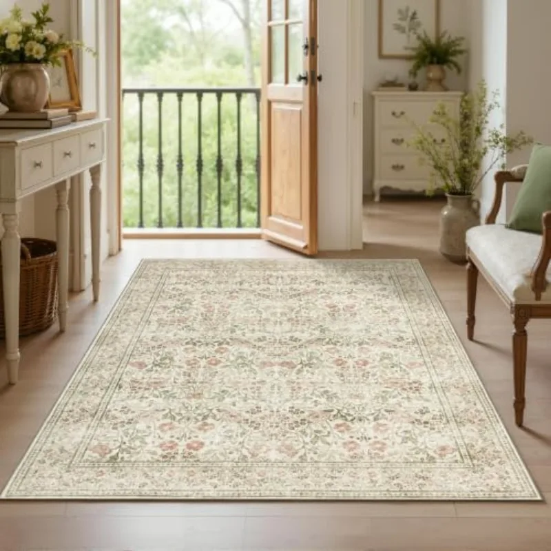Hard Wearing Easy Clean Rug Vintage William Morris Floral Botanical Print Floor Rug for Living Room Entryway Decor Thanksgiving