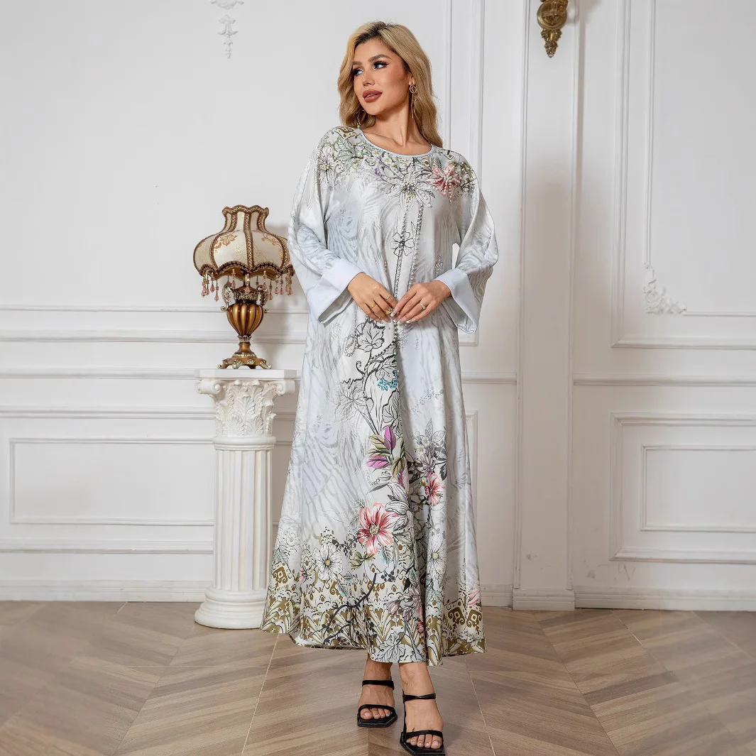 

Sw1006 Long Dress With Printed Beads And Traditional Dresses Embellishments, Long Dress, Abaya Dubai Luxury Islam Elegant