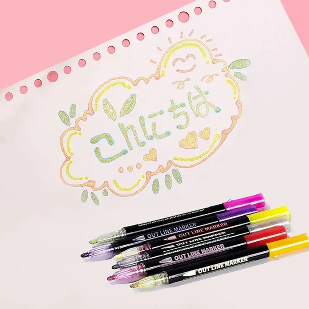 12ชิ้นปากการ่างเส้นคู่ set pulpen สีเมทัลลิกปากกาเขียนข้อความแวววาวศิลปะทำมือบัตรอวยพรปากการ่าง