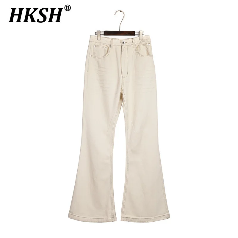 HKSH Men's Tide Dark RO Style Floor Pulling Flared Denim Pants Streetwear Fashion Vintage Chic Jeans Casual High Street HK3538