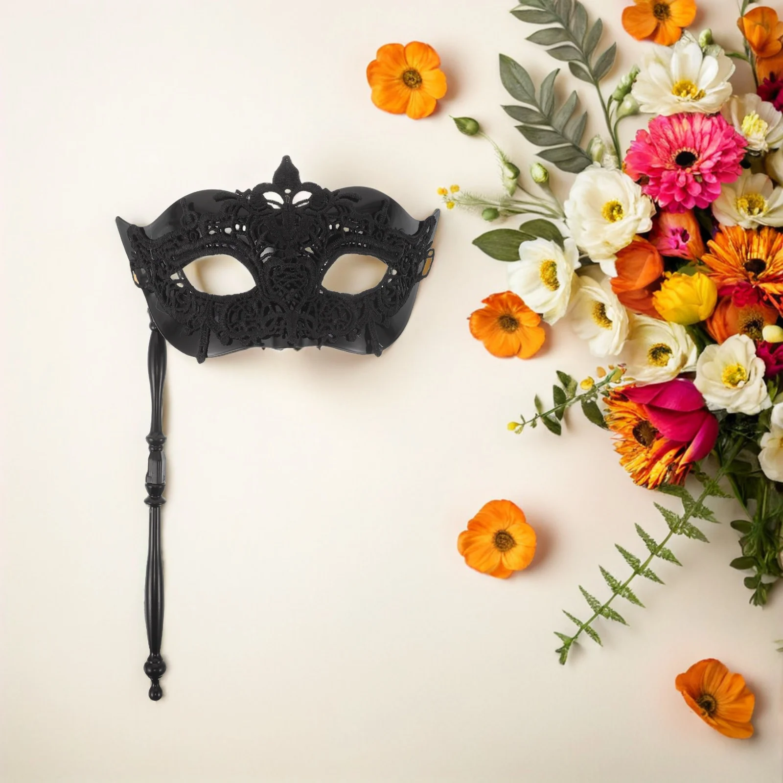Masquerade Masks Black Elegant Lace Half Face Lightweight Handheld Stick for Halloween Party Carnival Festival Mask